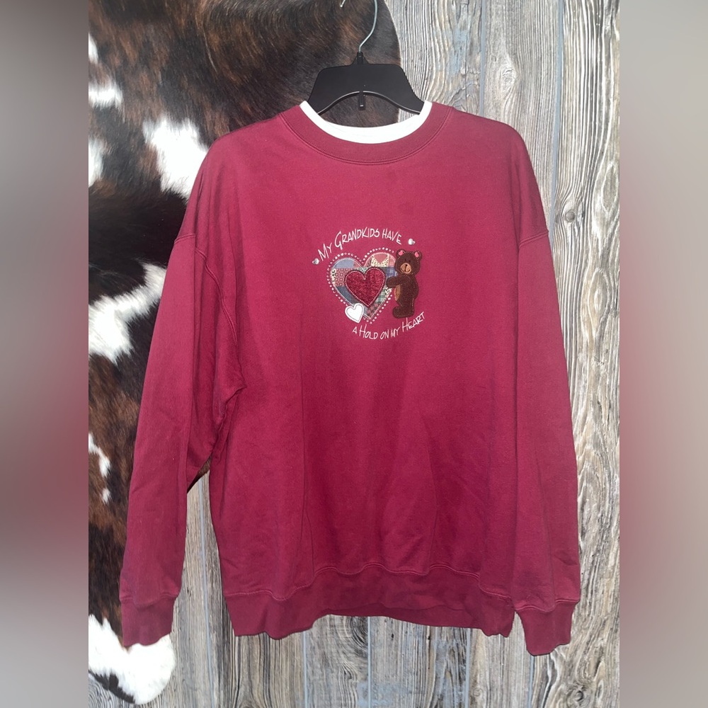 M & C Sportswear size 1X maroon grandma appliqué vintage sweater